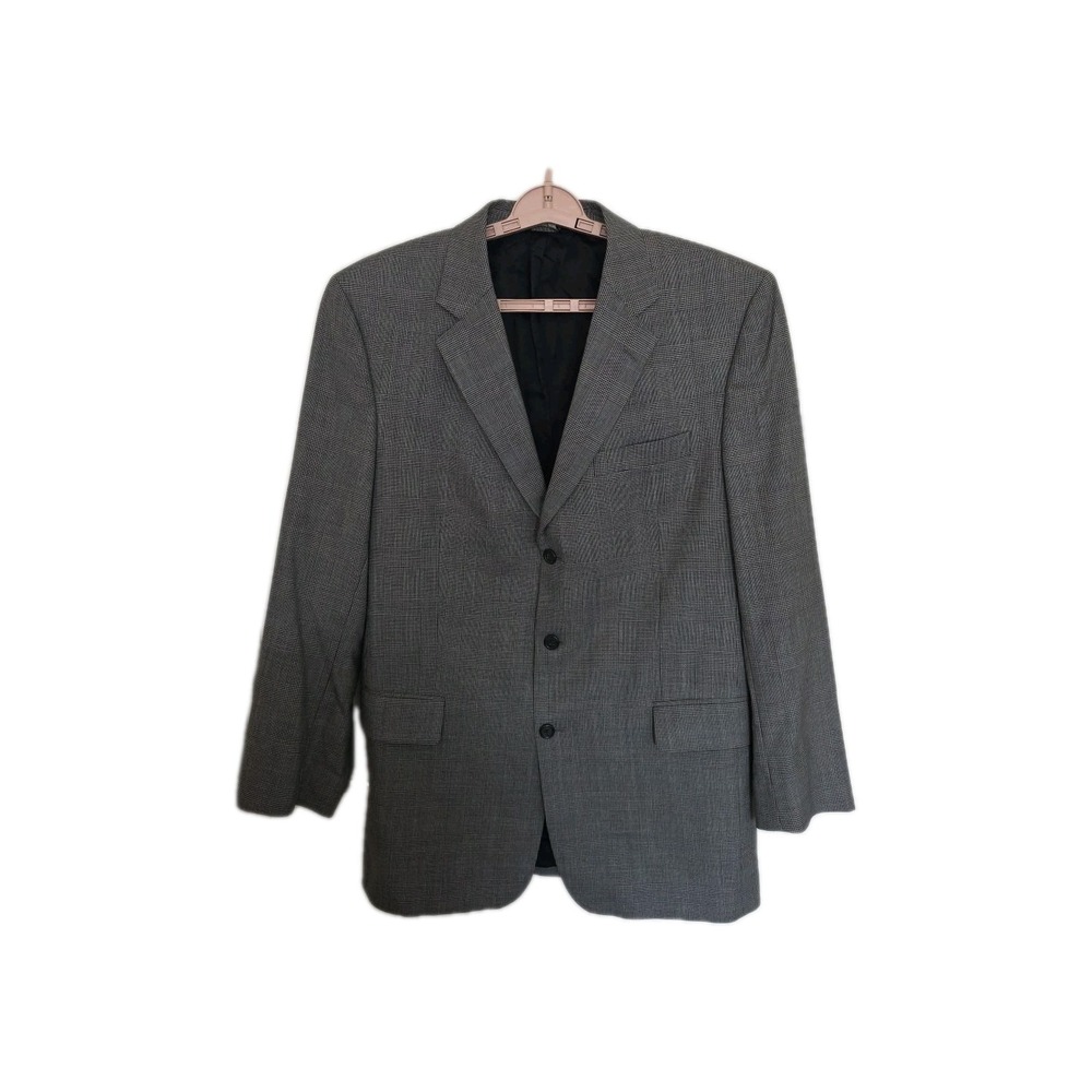 Jos A Bank  Travelers‎ Collection Black Grey plaid Wool  2 Piece Suit 42L, 36L